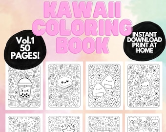 Cute Kawaii Coloring Book for kids teens adults, Coloring Pages for Kids, Printable Coloring Book, Digital Download Kawaii Coloring Pages
