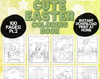 Cute Easter Coloring pages for Kids, 100 printable coloring pages for Easter, Printable Kids coloring book Easter, Homeschool Printable