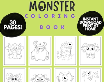 30 Cute Monster Printable Coloring pages for Kids and toddlers , Easy Cute Monster Coloring Book , Monster Party Activity Printable, PDF