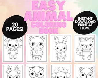 Easy Animal Coloring pages for Kids, 20 printable coloring Farm Animal Pages, Kids Coloring Book homeschool printable , Cute Kawaii coloring