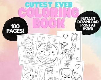 Coloring pages for Kids, 100 printable coloring pages for kids, Kids coloring book, homeschool printable , Instant download, Kawaii coloring