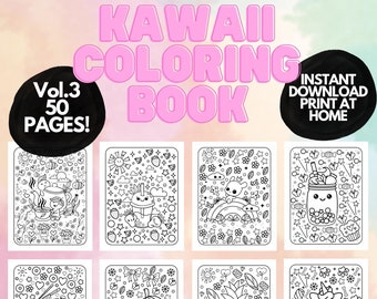 Schattig Kawaii kleurboek voor kinderen tieners volwassenen, kleurplaten voor kinderen, afdrukbaar kleurboek, digitale download Kawaii kleurplaten