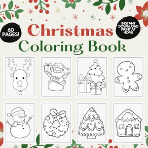 Christmas Coloring Pages for Kids, 60 Christmas colouring pages, Christmas Kids coloring book, Coloring book for kids, Printable coloring