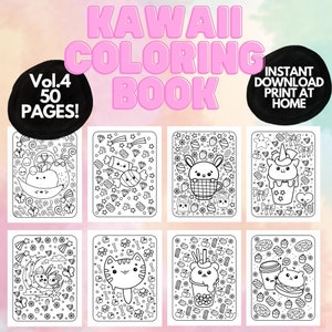 Cute Kawaii Coloring Book for kids teens adults, Coloring Pages for Kids, Printable Coloring Book, Digital Download Kawaii Coloring Pages