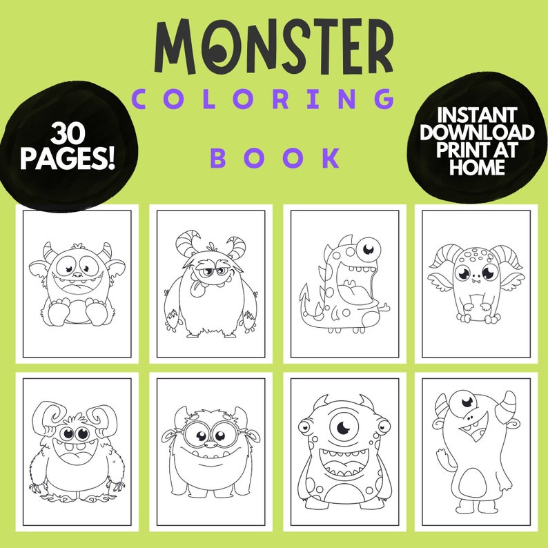 30 Cute Monster Printable Coloring Pages for Kids and Toddlers , Easy