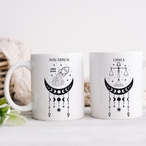 Zodiac Sign Coffee Mug Gift, Cute Celestial Astrology Mystical Mug with Zodiac Sign, Personalized Zodiac Sign Gift Mug for Her Him and Kids