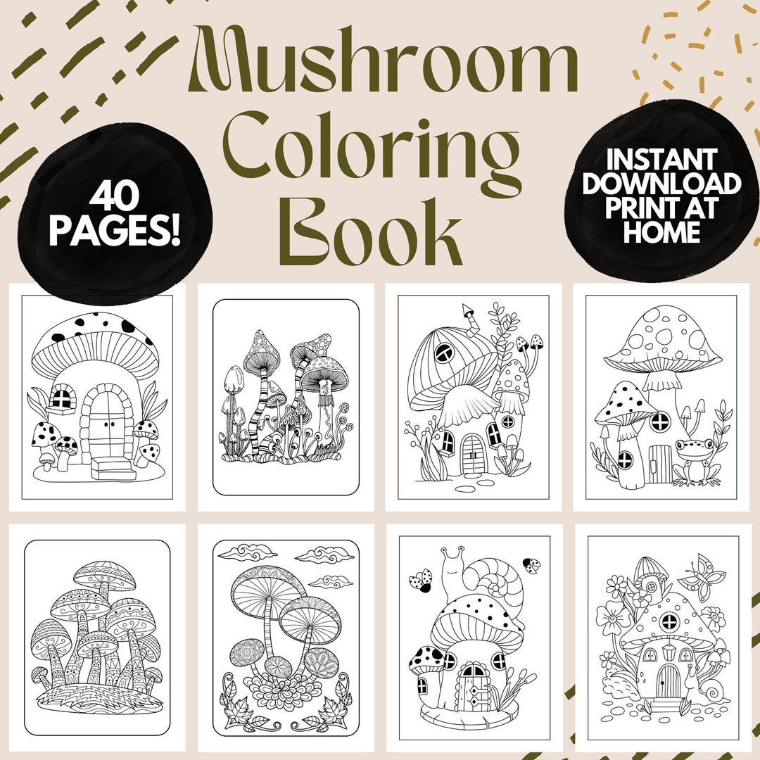 Mushroom Printable Coloing Pages for Kids Teens Adults, Mindfulness