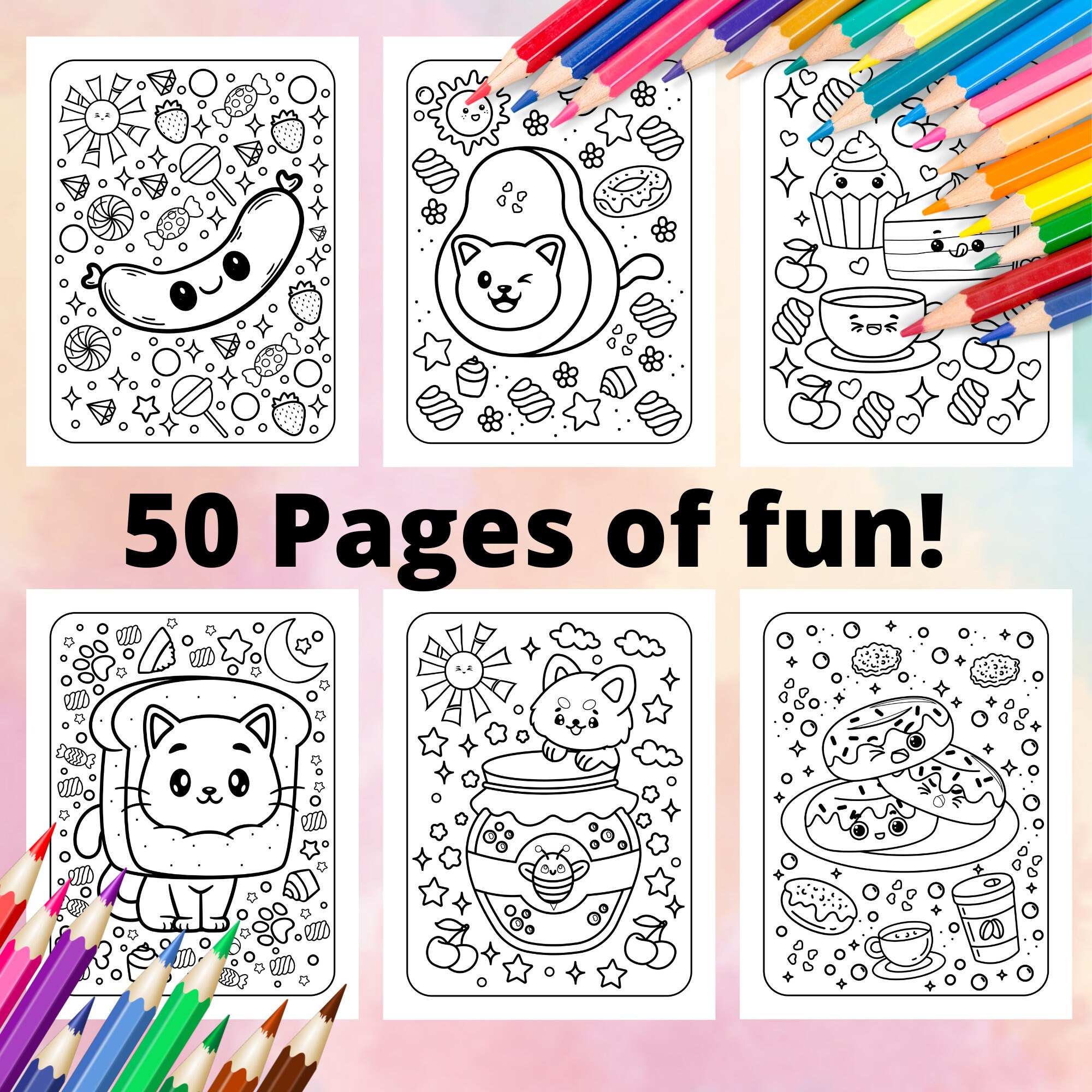 Cute Kawaii Coloring Book for Kids Teens Adults Coloring Etsy