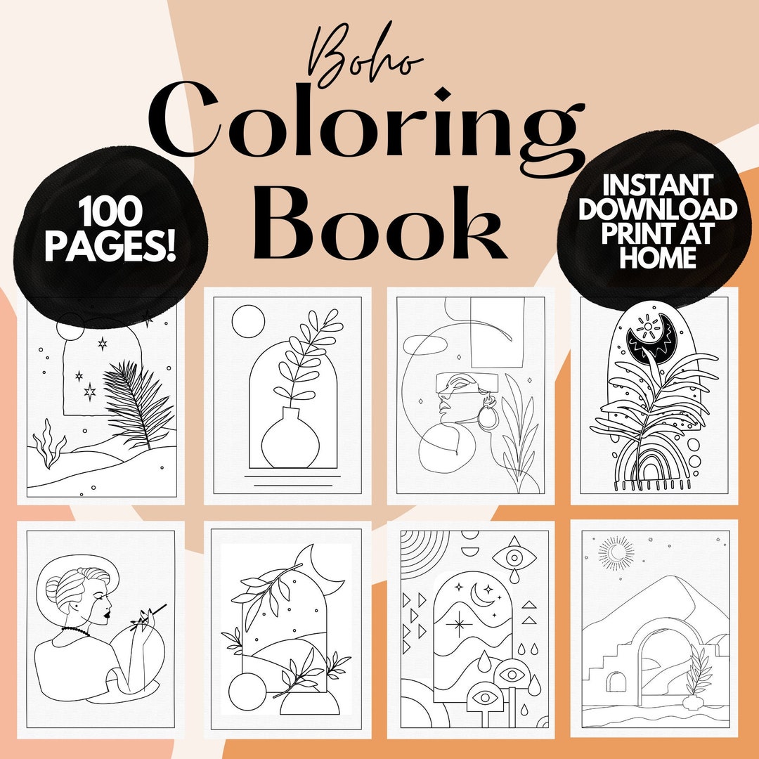 Minimalist Boho Coloring Pages for Adults, Boho Coloring Book