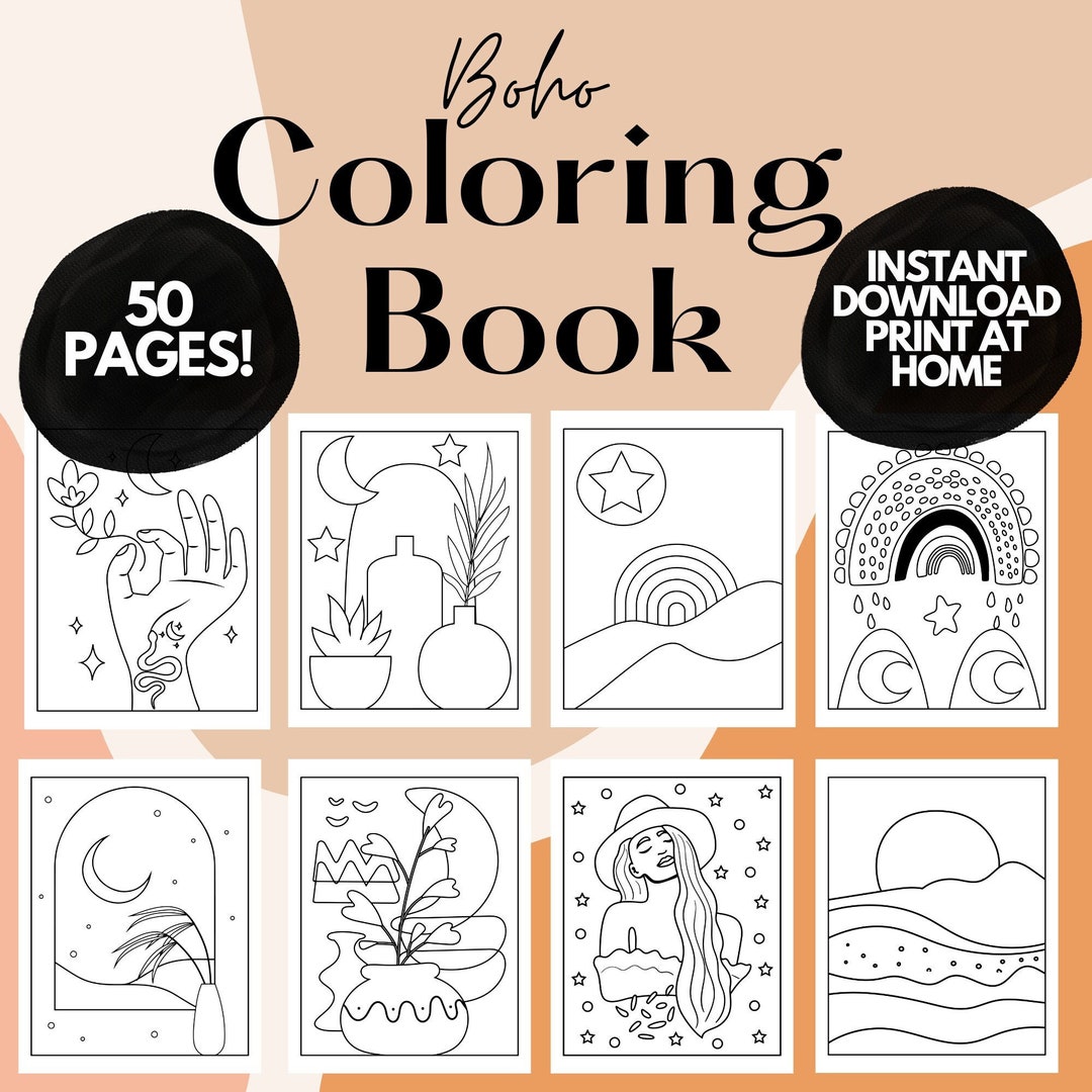 Minimalist Boho Coloring Pages for Adults, Boho Coloring Book