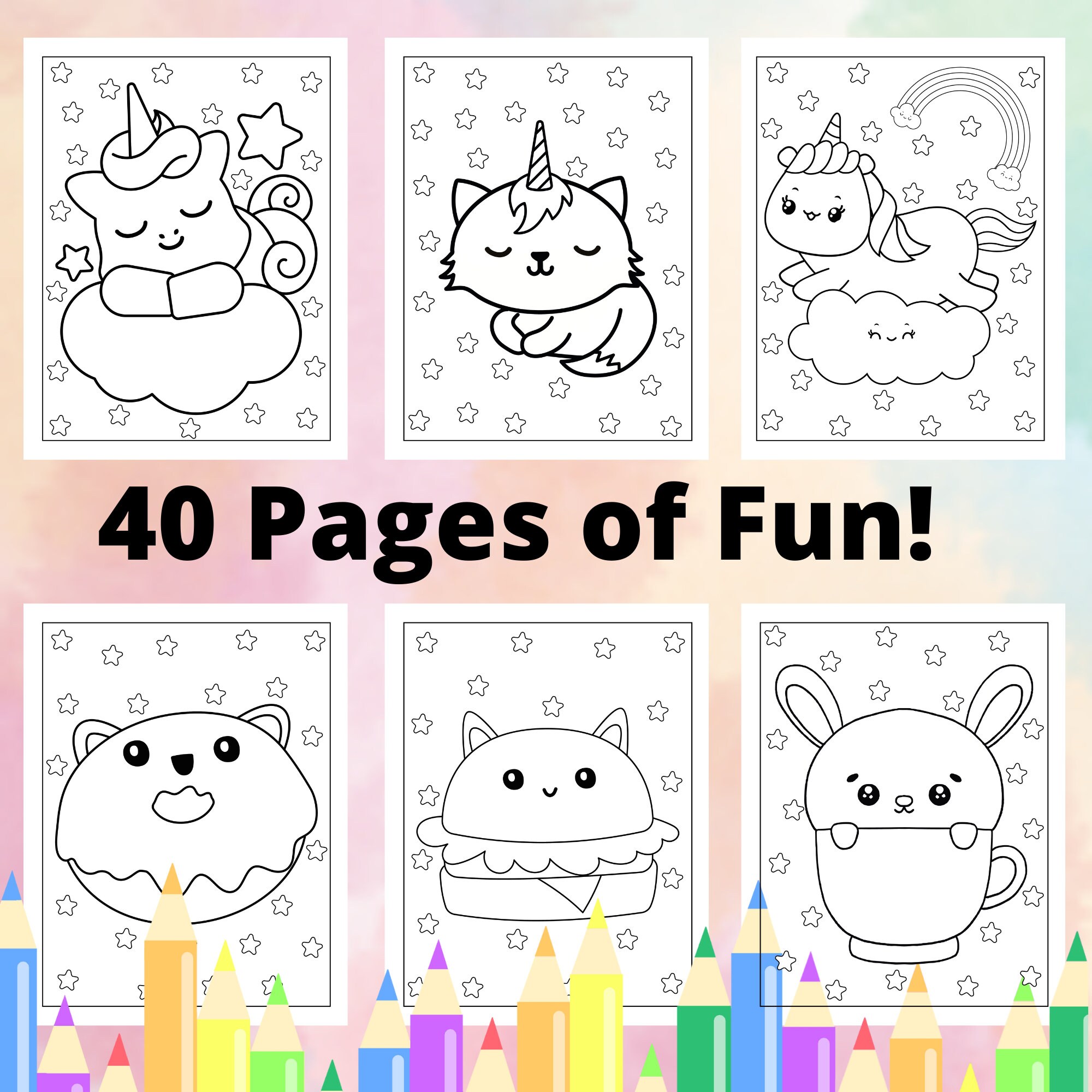 Easy Cute Kawaii Coloring Book for Kids Teens Adults, Easy Coloring Pages for Kids, Printable ...