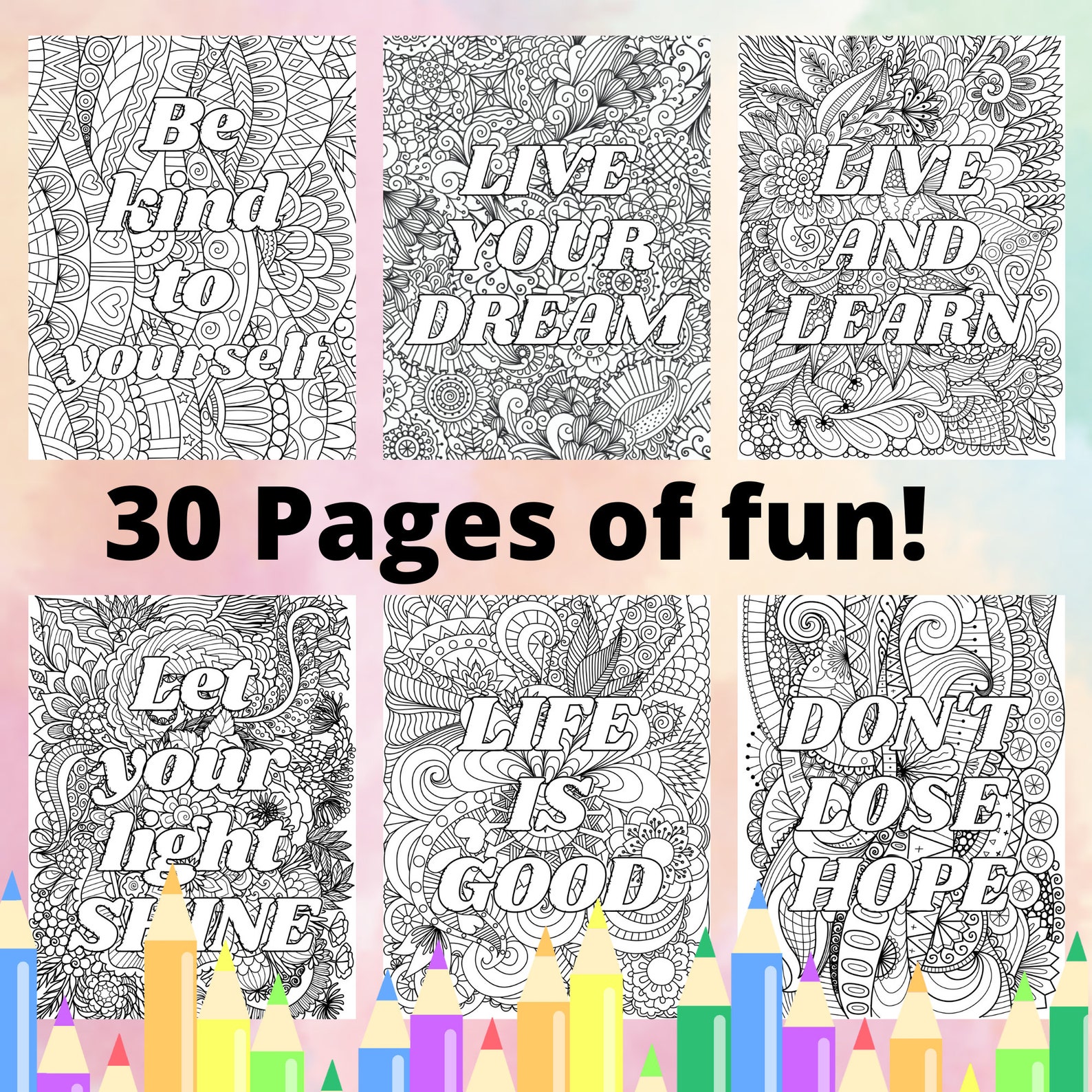 30 Inspirational Coloring Pages for Adults, Quote Coloring Book ...