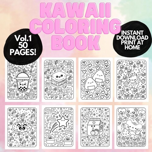 Cute Kawaii Coloring Book for Kids Teens Adults Coloring - Etsy