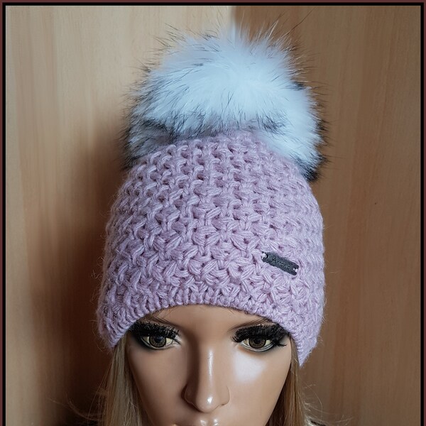 Merryland Echtfell Pudelmütze Fellbommel Bommelmütze Mütze ECHT XXL FELL Bommel Real Fur Bobble Pompom Winter Hat beanie Wintermütze