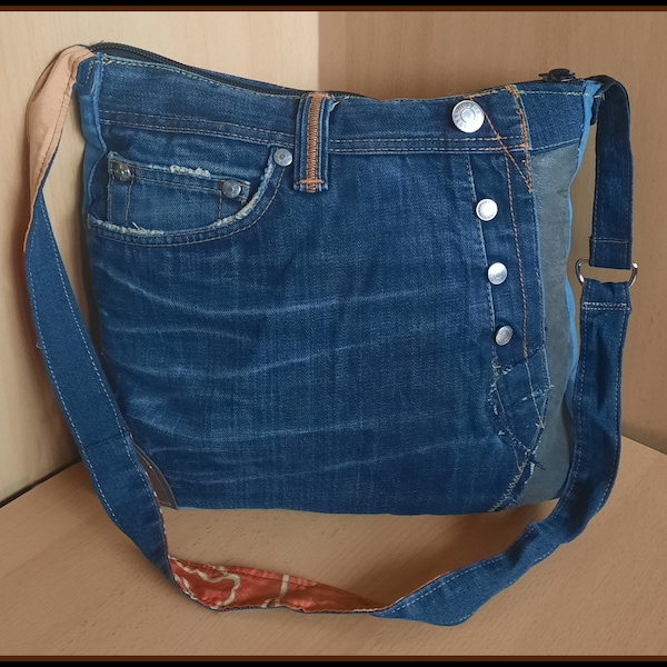 Merryland Handmade Denim Jeans Bag Upcycling Women's Bag Jeans Unique Unique Hand-sewn Bag Women Bag