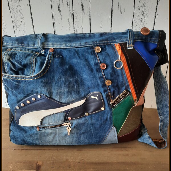 NEW! 2023 Merryland Handmade Denim Jeanstasche Upcycling Damen Tasche Jeans Unikat Einzelstück handgenähte Tasche Women Bag