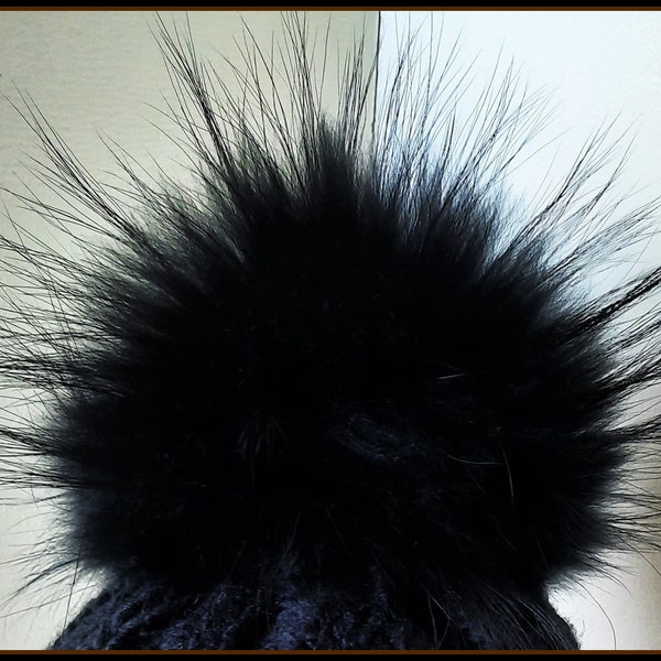 XXL MERRYLAND Echtfell Pelzbommel 15-17cm Finnracoon Fellbommel Echt Pelz Pudel Fell schwarz black Real Fur Pompom Bobble