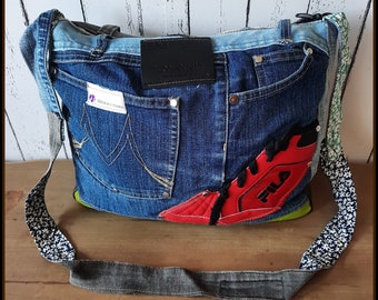 Merryland Handmade Denim Jeanstasche Upcycling Damen Tasche Jeans Unikat Einzelstück handgenähte Tasche Women Bag