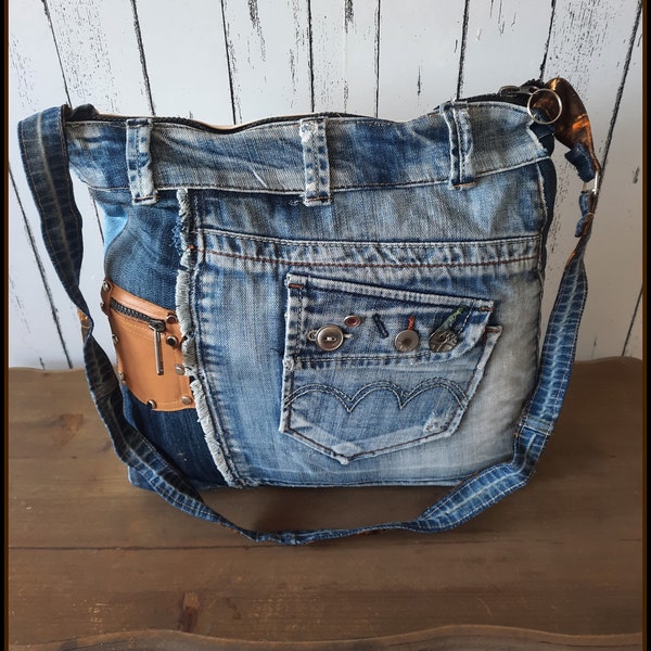 Merryland Handmade Denim Jeans Bag Upcycling Women's Bag Jeans Unique Unique Hand-sewn Bag Women Bag