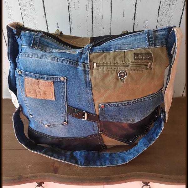 Merryland Handmade Denim Jeanstasche Upcycling Damen Tasche Jeans Unikat Einzelstück handgenähte Tasche Women Bag