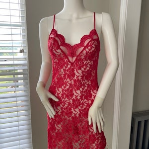 VTG 50s 60s Vassarette Womens Sheer Red Lingerie Boudoir Slip Gown Maxi  Dress XS