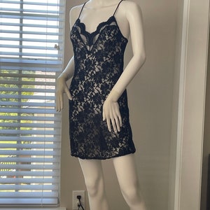 Vintage Lingerie 90&#39;s lace babydoll slip dress black lace