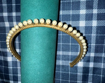 Vintage Jewelry Bridal Pearl gold tone headband