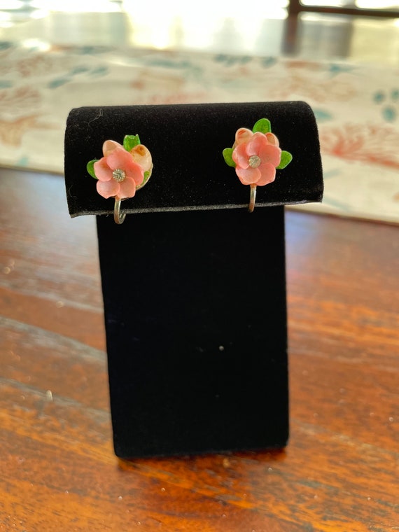 Vintage earrings Pink Floral  dangly