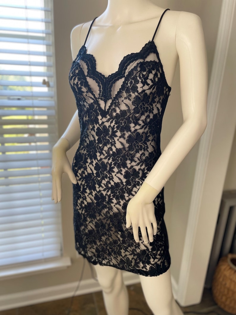 Vintage Lingerie 90's lace babydoll slip dress black lace image 3