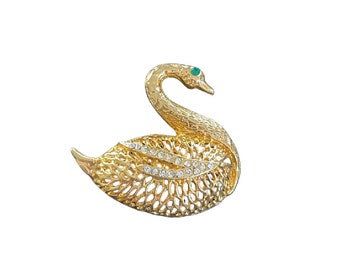 Vintage Jewelry Swan Brooch with crystals