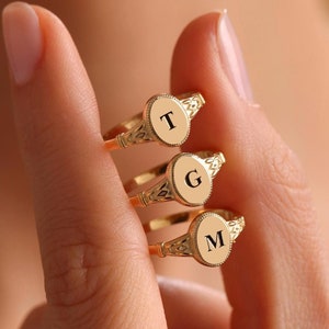Initial Signet Ring, Letter Ring Gold, Personalized Ring for