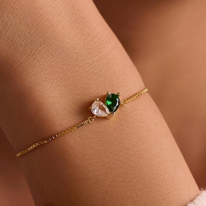 Custom Heart Birthstone Bracelet, 2 Birthstones Bracelet, Mother and Daughter Bracelet, Personalized Bracelet for Women, Mothers Day Gift