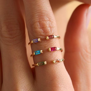 Duo Baguette Birthstone Ring, Adjustable Personalized Gemstone Ring, Custom Birthstone Ring, Anniversary Gift, Birthday Gift, Christmas Gift