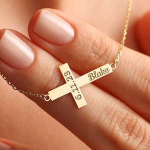 Collar con cruz personalizada, regalo de bautizo, collar con cruz grabada con nombre, regalos cristianos para bautizo, regalo de Navidad