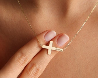 Cross name necklace, Baptism Gift, Personalized Cross Necklace with Name, Christian Gifts for Christening, Minimalist Necklace, Gift For Her