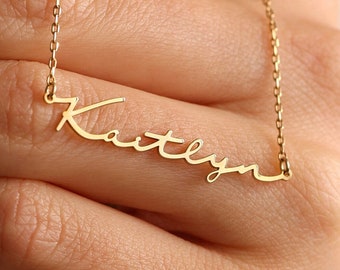 Name Necklace Gold, Nameplate Necklace 14k Solid Gold, Custom Name Jewelry, Personalized Name Jewelry, Christmas Gift, Gift For Mom