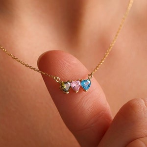 Heart Birthstone Necklace, Family Birthstone Necklace, Multi Birthstone Necklace with Heart, Birthday Gift, Mom Gift, Christmas Gift for Her