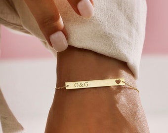 Personalized Bar Bracelet in Gold, Engraved Bracelet, Personalized Jewelry, Initial Bracelet, Couples Bracelet, Gift For Her, Mom Gift