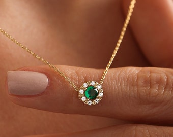 Emerald Necklace, Genuine Diamond Emerald Necklace, Minimalist Necklace, Emerald Necklace, May Birthstone Necklace, Christmas Gifts