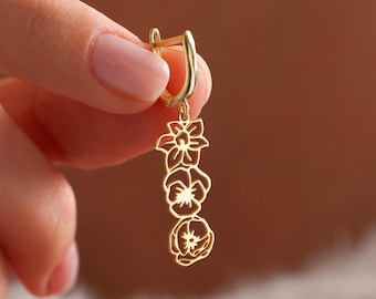Personalized Birth Flower Earring, Gold Birth Month Flower Earring, Birth Flower Gift, Birthday Gift, Personalized Gift, Christmas Gift