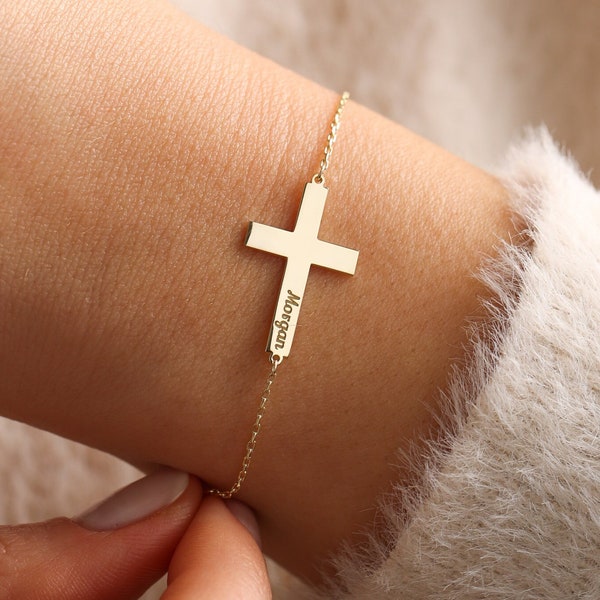 Kreuz-Namensarmband, Taufgeschenk, personalisiertes Kreuz-Armband mit Namen, christliche Geschenke zur Taufe, benutzerdefiniertes Armband, Geschenk für sie