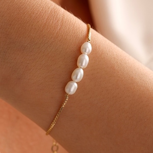 Real Natural Freshwater Pearl Bracelet, Dainty 14k Gold Bracelet, Pearl Beaded Bracelet, Simple Bracelet, Pearl Jewelry, Christmas Gift
