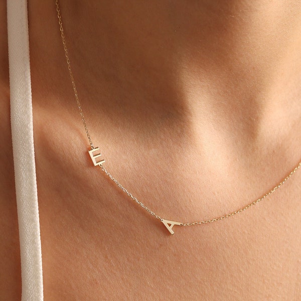 Gold Initial Necklace, Sideways Initial Necklace, Custom Letter Necklace, Personalized Jewelry, Gift For Her, Christmas Gift, Mothers Gifts