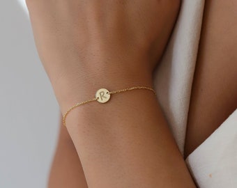 Custom Bracelet, Gold Personalized Bracelet, Initial Bracelet, Gift For Her, Name Bracelets, Tiny Disc Letter Bracelet, Bracelets for Women