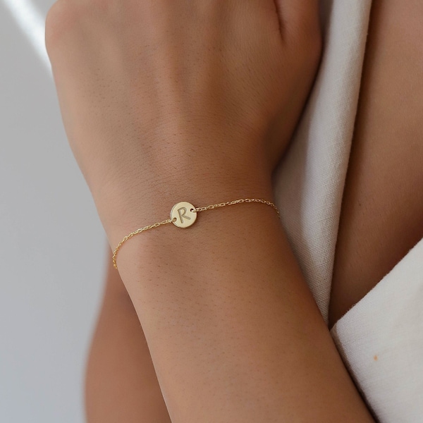 Custom Bracelet, Gold Personalized Bracelet, Initial Bracelet, Gift For Her, Name Bracelets, Tiny Disc Letter Bracelet, Bracelets for Women