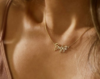 Collana con nome personalizzato, collana con nome d'oro, collana con targhetta, regali personalizzati delicati, regalo per lei, gioielli minimalisti iniziali in argento