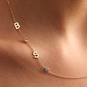 Colar personalizado com letras de pedras preciosas, colar com pedras de aniversário inicial, joias com nome para presentes de aniversário, presente de Natal, presente para ela