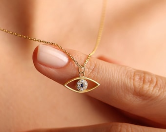 Silver Evil Eye Necklace, Gold Evil Eye Necklace, Minimalist Necklace, Evil Eye Charm, Evil Eye Jewelry, Protection Necklace, Gift For Her