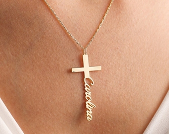 Cross name necklace, Baptism Gift, Personalized Cross Necklace with Name, Christian Gifts for Christening, Gifts For Mom, Mothers Day Gift