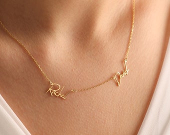 Doppelnamen Halskette, Gold Zwei Namen Halskette, Namensschild Halskette, personalisierter Schmuck, Paar Halskette, Personalisierte Namenskette, Mama Halskette